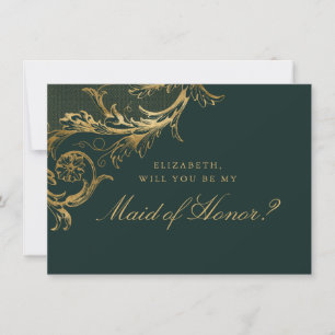 Invitation Vintage Vert or Floral Damask Maid of Honor