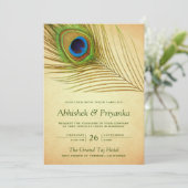 Invitation Vintage vert Peacock Feather Mariage indien (Debout devant)