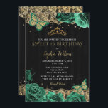 Invitation Vintage Vert Rose Black Gold Lace Sweet 16<br><div class="desc">Élégant Vintage Emerald Green Papillons Rose Black Gold Lace Sweet 16 Anniversaire Invitation</div>