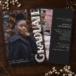 Invitation Vintage Vertical Art Deco Photo Graduation Party<br><div class="desc">This elegant Photo graduation announcement features a bold vertical Art Deco design. The back is thoughtfully designed to showcase two additional photos that highlight your favorite senior moments. Space is included for graduation party details, making it easy to share celebration information all in one place, perfect for high school or...</div>