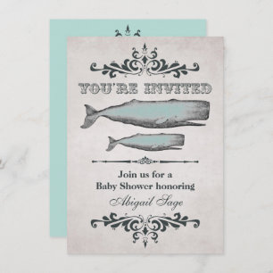 Invitation Vintage Victorian Beach Whale Baby shower Invitati
