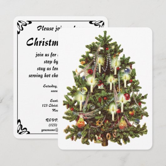 Invitation vintage Victorian Christmas Tree Party (Devant / Derrière)