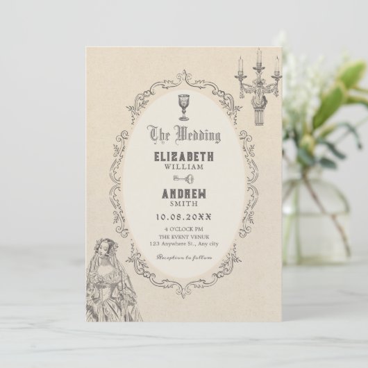 Invitation Vintage victorian wedding (Debout devant)