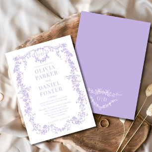 Invitation Vintage victorien Lilac violet Mariage Monogramme