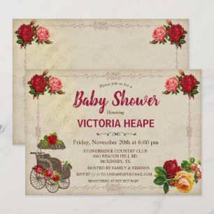 Invitation vintage victorienne florale pour baby s