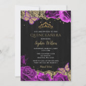 Invitation Vintage violet Rose Black Gold Lace Quinceañera (Devant)