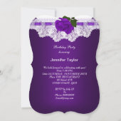Invitation Vintage violet Rose dentelle blanche fête d'annive (Dos)