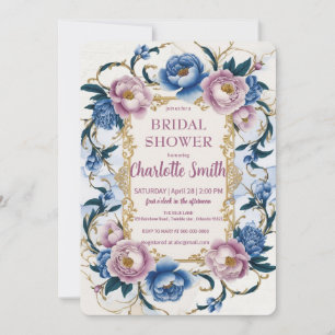 Invitation Vintage violet Rose Fleur antique douche nuptiale