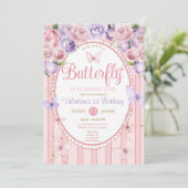 Invitation Vintage violet rose Notre Petit Papillon Anniversa (Debout devant)