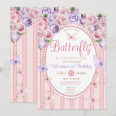 Invitation Vintage violet rose Notre Petit Papillon Anniversa (Devant / Derrière)