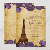 Vintage violet Roses Tour Eiffel Quinceañera