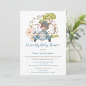 Invitation Vintage Voiture Chat Turquoise garçon Conduire Par (Debout devant)