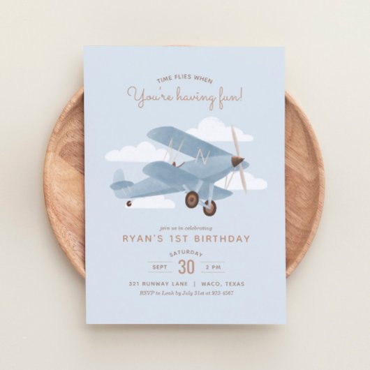 Invitation Vintage voyage Avion Boy Anniversaire