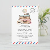 Invitation Vintage voyage Voyage Aventure Baby shower fille (Debout devant)