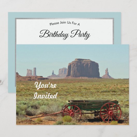 Invitation Vintage Wagon Monument Valley Photo Anniversaire (Devant / Derrière)