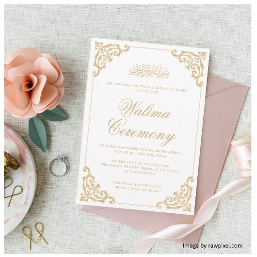 Invitation Vintage Walima Gold Musulman Mariage