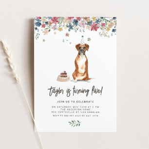 Invitation Vintage Watercolor Boxer Chien fête d'anniversaire
