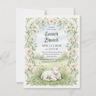 Invitation Vintage Watercolor Lamb Floral Easter Brunch