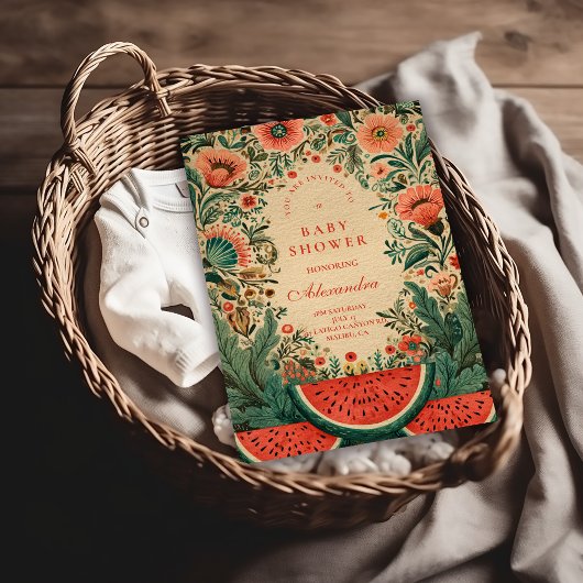 Invitation Vintage Watermelon Garden Botanical Baby Shower