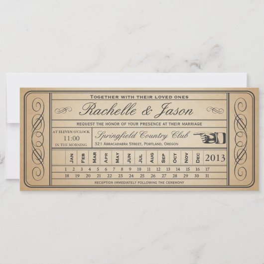 Invitation Vintage Wedding Ticket II Punchout (Devant)