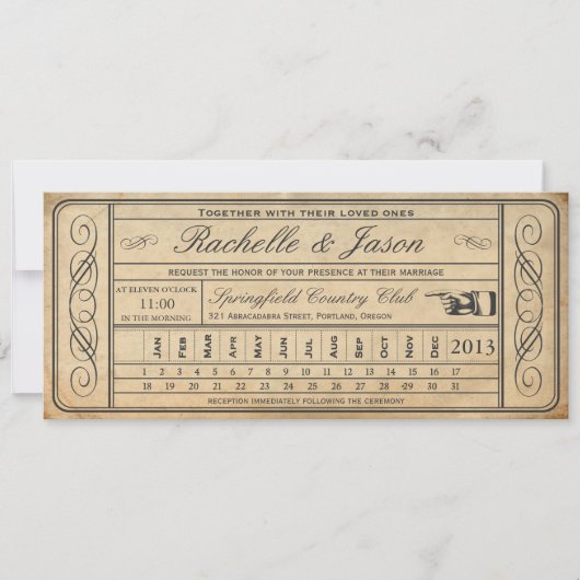 Invitation Vintage Wedding Ticket II Punchout (Devant)