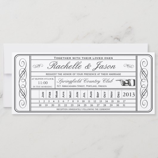 Invitation Vintage Wedding Ticket II Punchout Golden (Devant)