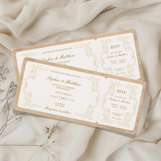 Invitation Vintage Wedding Ticket with RSVP 