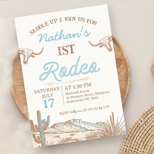 Invitation Vintage Western Cowboy Premier Rodéo 1er Anniversa