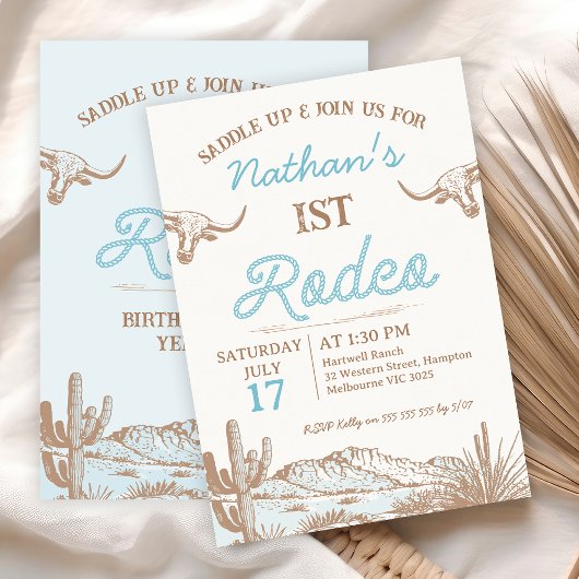 Invitation Vintage Western Cowboy Premier Rodéo 1er Anniversa
