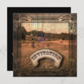 Invitation vintage Western Rustic Mariage campagna (Devant / Derrière)