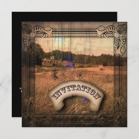 Invitation vintage Western Rustic Mariage campagna (Devant / Derrière)