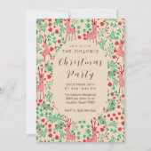 Invitation Vintage Whimsical Pink Reindeer, Christmas Pattern (Devant)