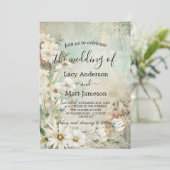 Invitation Vintage White Daisy Photo QR Code Mariage (Debout devant)