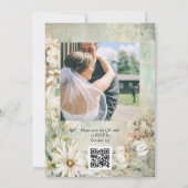 Invitation Vintage White Daisy Photo QR Code Mariage (Dos)