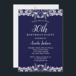 Invitation Vintage White Lace Navy 30e fête d'anniversaire<br><div class="desc">Plus joli Lace Anniversaire Invitations dans le Little Bayleigh Store!</div>