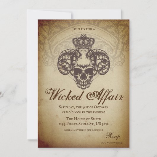 Invitation Vintage Wicked Affair Gothique Skull Halloween Par (Devant)