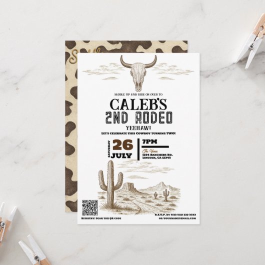 Invitation Vintage Wild West Rodeo fête d'anniversaire (Devant/Arrière en situation)