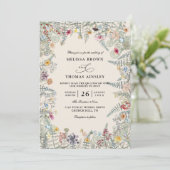 Invitation Vintage Wildflowers Fern Budget QR Code Wedding (Debout devant)