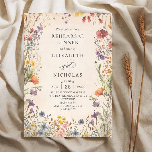 Invitation Vintage Wildflowers Wedding Rehearsal Dinner Invit