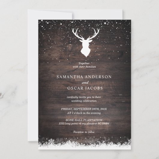 Invitation Vintage Winter Simple Deer & Snowflaks (Devant)