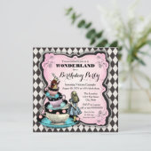 Invitation Vintage Wonderland fête d'anniversaire (Debout devant)