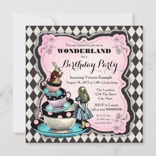 Invitation Vintage Wonderland fête d'anniversaire (Devant)