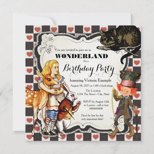 Invitation Vintage Wonderland fête d'anniversaire (Devant)