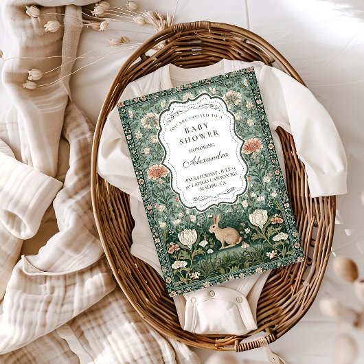 Invitation Vintage Woodland Bunny Floral Baby Shower