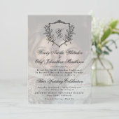 Invitation Vintage Wreath Crest Black White Photo Wedding (Debout devant)
