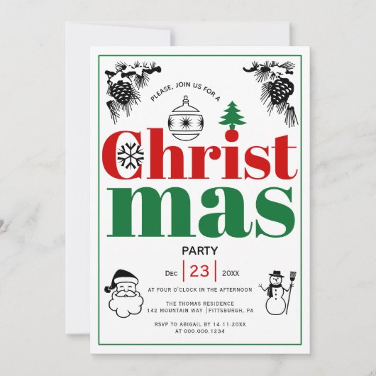 Invitation Vintages éléments fête de Noël (Devant)