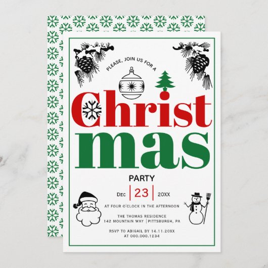 Invitation Vintages éléments fête de Noël (Devant / Derrière)