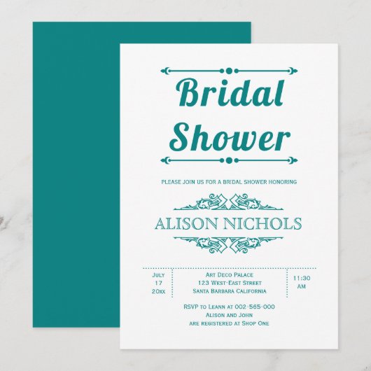 Invitation Vintages éléments turquoises typographie nuptiale (Devant / Derrière)