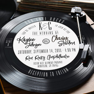 Invitation Vinyl Record Black and White Vintage Music Mariage