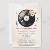Invitation Vinyl Record Floral Aquarelle Couples Douche (Devant)